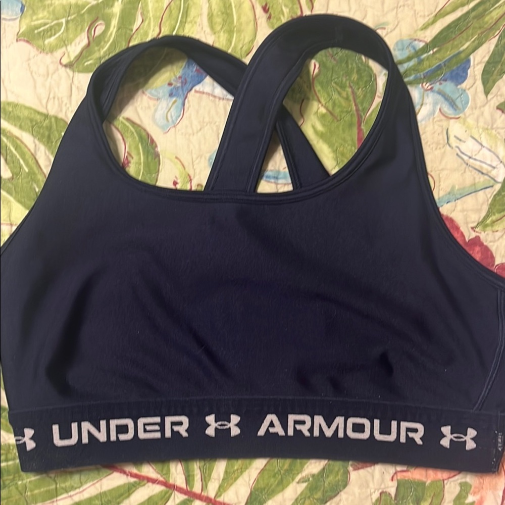 Under Armour Navy Cross-Back Sports Bra with Branded Band